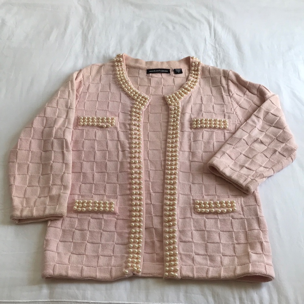 Vintage Michael Simon pink and pearl cardigan